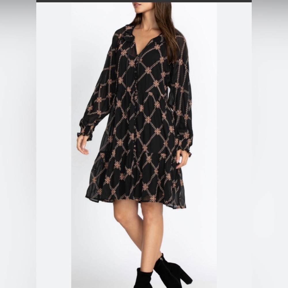 Johnny Was black embroidered dress